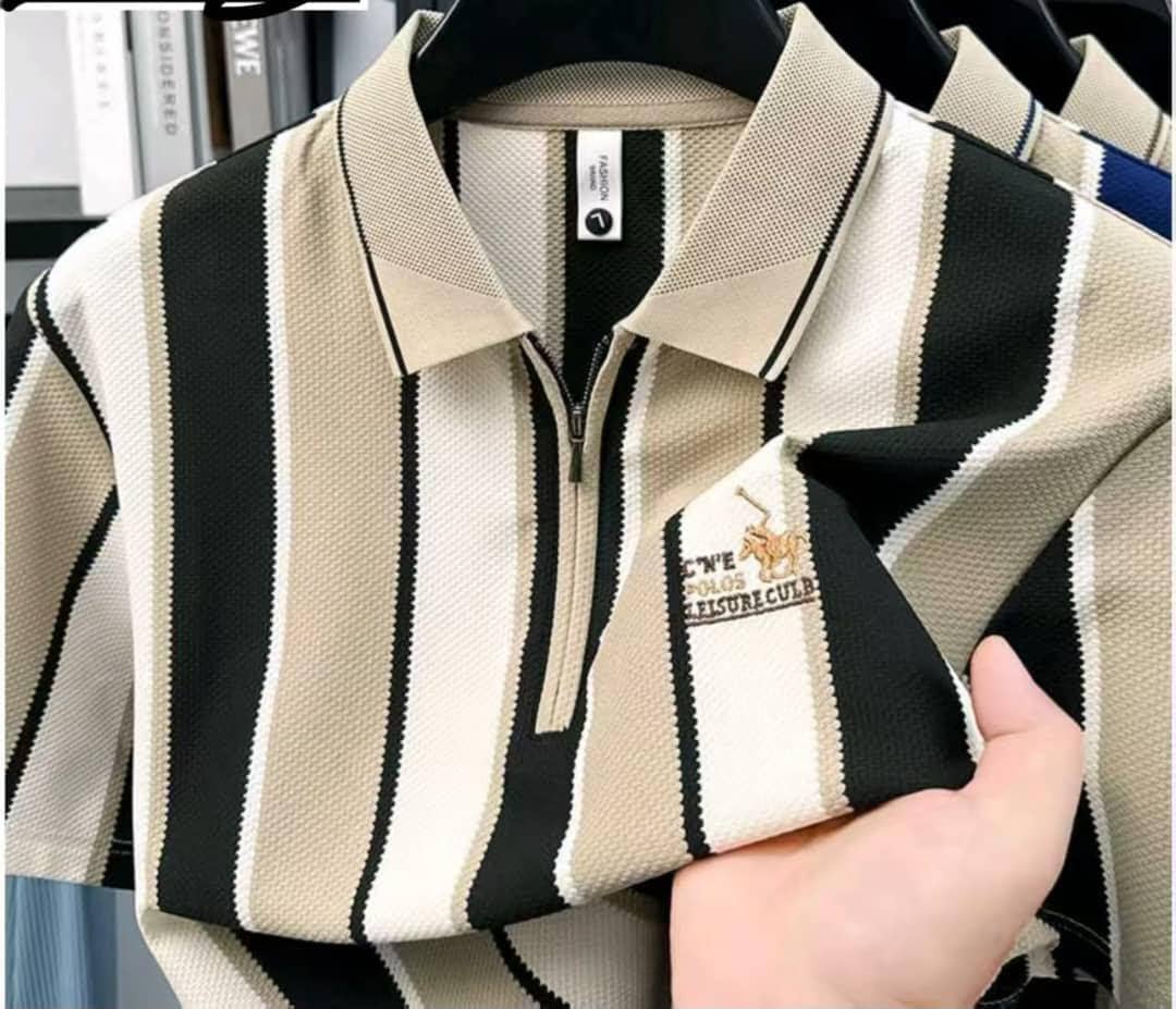 Striped Half Zip Polo Sweater with Pleasure Club Embroidery